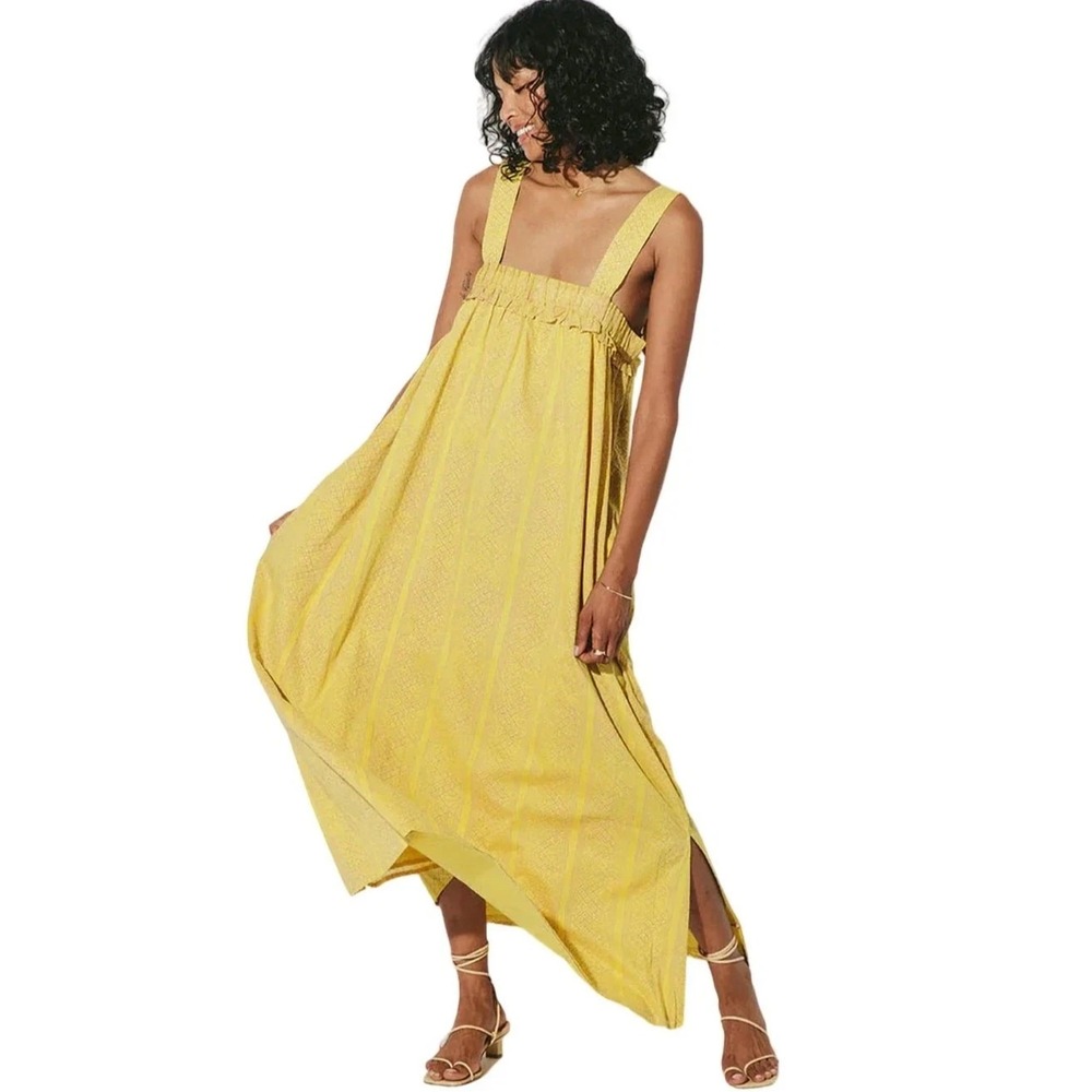 Cleobella Melani Ankle Dress Women M Maxi Shoulder Tie Camelia Yellow Purple